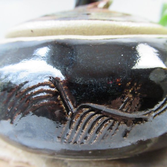 Stoneware Hand Made Glazed Pottery Bowl with Lid signed SRF - Picture 3 of 14